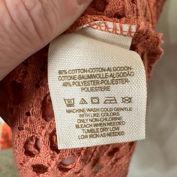 Md Free People Beach Cardigan Cover-Up Orange Open-Knit Pockets Boho Festival - Picture 6 of 7